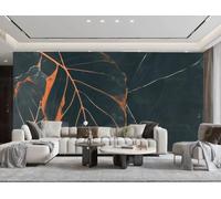 rskjdghshd Papier Peint Art Minimaliste Moderne Texture De Feuille D'orange Peinture De Marbre Vert Foncé Salon Chambre Fond Papier Peint Mural Hôtel Restaurant Café Mural,3D,250x175cm