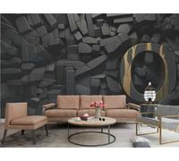rskjdghshd Papier Peint Art Moderne Lettres Dorées Tridimensionnelles Brique Noire Motif De Roche Géométrique TV Canapé Salon Fond Mur Salle À Manger Chambre Salle D'étude Murale,3D,400x280cm