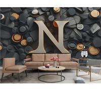 rskjdghshd Papier Peint Art Moderne Lettres Dorées Tridimensionnelles Motif De Roche Noire Géométrique TV Canapé Salon Fond Mur Salle À Manger Chambre Salle D'étude Murale,3D,300x210cm