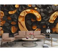 rskjdghshd Papier Peint Art Moderne Lettres Orange Tridimensionnelles Brique Noire Motif De Roche Géométrique TV Canapé Salon Fond Mur Salle À Manger Chambre Salle D'étude Murale,3D,350x245cm