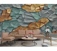 rskjdghshd Papier Peint Art Moderne Tridimensionnel Bleu Clair Or Roche Motif Géométrique Tridimensionnel TV Canapé Salon Fond Mur Restaurant Chambre Salle D'étude Murale,3D,400x280cm