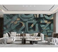 rskjdghshd Papier Peint Art Moderne Tridimensionnel Lettres Vert Foncé Pierre Roche Motif Géométrique TV Canapé Salon Fond Mur Restaurant Chambre Salle D'étude Murale,3D,430x300cm