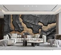 rskjdghshd Papier Peint Art Moderne Tridimensionnel Or Noir Montagnes Rivière Motif Roche TV Canapé Salon Fond Mur Salle À Manger Chambre Salle D'étude Murale,3D,200x140cm