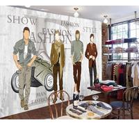 rskjdghshd Papier peint de mode masculine, peinture de décoration de magasin de vêtements vintage, peinture murale de restaurant de café, 3D, 150x105cm