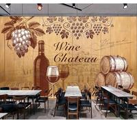 rskjdghshd Papier peint décoratif vintage en bois représentant un tonneau de vin, un café, un restaurant, 3D, 250 x 175 cm