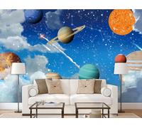 rskjdghshd Papier peint dessin animé univers ciel étoilé astéroïde salon décoration peinture café restaurant mural, 3D, 350x245cm