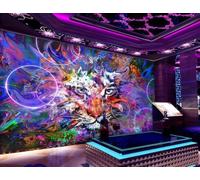 rskjdghshd Papier Peint Mode Splash Encre Graffiti Couleur Tigre Art Musique Thème Bar Restaurant Occidental Fond Mural Après-midi Thé Café Papier Peint,3D,350x245cm