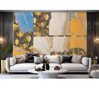 rskjdghshd Papier Peint Moderne Beige Floral Carré Collage Motif Marbre Peinture TV Canapé Fond Mur Chambre Salon Salle D'étude Murale,3D,250x175cm