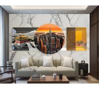 rskjdghshd Papier Peint Moderne Coucher De Soleil Ville Architecture Art Plaque Suspendue Motif Marbre Peinture TV Canapé Fond Mur Chambre Salon Salle D'étude Murale,3D,150x105cm