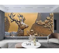 rskjdghshd Papier Peint Moderne Doré En Relief De Cerf Sacré, Peinture De Paysage Artistique, Mur De Fond De Canapé TV, Chambre À Coucher, Salon, Étude Murale,3D,400x280cm