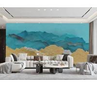 rskjdghshd Papier Peint Moderne En Trois Dimensions Feuille D'or Bleu Montagne Paysage Art Peinture À L'huile Salon Chambre Fond Mur Papier Peint Hôtel Restaurant Café Mural,3D,300x210cm