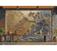 rskjdghshd Papier Peint Moderne Feuille D'or Pic Accueillant Pin Art Rock Peinture TV Canapé Fond Mur Chambre Salon Salle D'étude Murale,3D,430x300cm