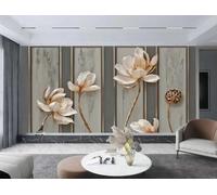 rskjdghshd Papier Peint Moderne Fil D'or Lotus Blanc Suspendu Peinture Motif Marbre TV Canapé Fond Mur Chambre Salon Salle D'étude Murale,3D,150x105cm
