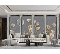 rskjdghshd Papier Peint Moderne Fleur Dorée Fleur Art Suspendu Peinture Motif Marbre Gris Et Blanc TV Canapé Fond Mur Chambre Salon Salle D'étude Murale,3D,400x280cm