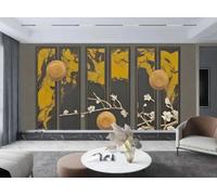 rskjdghshd Papier Peint Moderne Jaune Fleuri Suspendu, Peinture De Fleur De Prunier Blanc, Peinture De Marbre, Mur De Fond De Canapé TV, Chambre À Coucher, Salon, Salle D'étude,3D,300x210cm