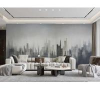 rskjdghshd Papier Peint Moderne Minimaliste Abstrait Gris Et Bleu Ville Silhouette Motif Géométrique TV Canapé Salon Fond Mur Salle À Manger Chambre Salle D'étude Murale,3D,250x175cm