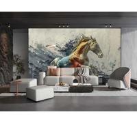 rskjdghshd Papier Peint Moderne Minimaliste Ciment Gris Art Splash Encre Peint À L'encre De Cheval Peinture TV Canapé Fond Mur Chambre Salon Étude Murale,3D,150x105cm