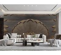 rskjdghshd Papier Peint Moderne Minimaliste Grain De Bois Lotus Art Relief Rayure Peinture Salon Chambre Fond Mur Papier Peint Hôtel Restaurant Café Mural,3D,150x105cm