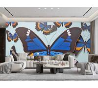 rskjdghshd Papier Peint Moderne Minimaliste Indigo Art Papier Découpé Papillon Peinture TV Canapé Fond Mur Chambre Salon Étude Murale,3D,350x245cm