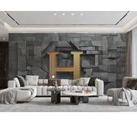 rskjdghshd Papier Peint Moderne Minimaliste Tridimensionnel Gris Lettres Or Pierre Roche Motif Géométrique TV Canapé Salon Fond Mur Salle À Manger Chambre Salle D'étude Murale,3D,200x140cm
