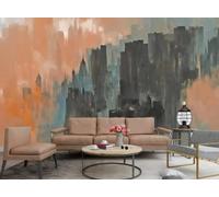 rskjdghshd Papier Peint Moderne Mode Art Crépuscule Ville Silhouette Rose Vert Peinture À L'huile TV Canapé Fond Mur Chambre Salon Étude Murale,3D,250x175cm