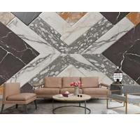 rskjdghshd Papier Peint Moderne Mode Gris Foncé Collage Géométrique Gris Et Blanc Marbre Peinture TV Canapé Fond Mur Chambre Salon Étude Murale,3D,430x300cm