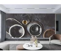 rskjdghshd Papier Peint Moderne Mode Noir Et Gris Art Plaque Suspendue Marbre Peinture TV Canapé Fond Mur Chambre Salon Salle D'étude Murale,3D,400x280cm