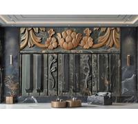 rskjdghshd Papier Peint Moderne Noir Touches De Piano Fleur Roche Marbre Relief Peinture TV Canapé Fond Mur Chambre Salon Étude Murale,3D,300x210cm