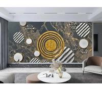 rskjdghshd Papier Peint Moderne Plaque Suspendue Dorée Lignes Rondes Motif Marbre Noir Marron Peinture TV Canapé Fond Mur Chambre Salon Salle D'étude Murale,3D,400x280cm