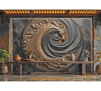 rskjdghshd Papier Peint Moderne Relief Noir Mat Réincarnation Cheval Art Roche Texture Paysage Peinture TV Canapé Fond Mur Chambre Salon Étude Murale,3D,400x280cm