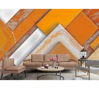 rskjdghshd Papier Peint Moderne Relief Orange Géométrique Carré Collage Marbre Motif Peinture TV Canapé Fond Mur Chambre Salon Salle D'étude Murale,3D,400x280cm
