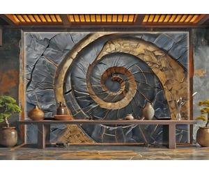 rskjdghshd Papier Peint Moderne Relief Réincarnation Spirale Doré Art Texture Roche Paysage Peinture TV Canapé Fond Mur Chambre Salon Étude Murale,3D,150x105cm