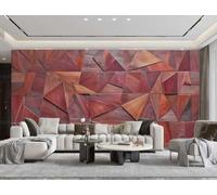 rskjdghshd Papier Peint Moderne Rétro Acajou Art Triangle Collage Peinture En Relief TV Canapé Fond Mur Chambre Salon Étude Murale,3D,250x175cm