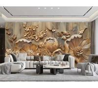 rskjdghshd Papier Peint Moderne Sculpture Sur Bois, Collage D'art Floral, Mur De Fond De Canapé TV, Chambre À Coucher, Salon, Salle D'étude,3D,350x245cm