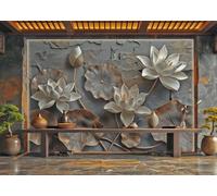 rskjdghshd Papier Peint Moderne Sculpture Sur Pierre, Lotus Blanc, Texture D'art, Peinture Sur Roche, Mur De Fond De Canapé TV, Chambre À Coucher, Salon, Étude Murale,3D,430x300cm