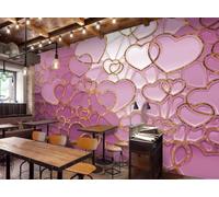 rskjdghshd Papier Peint Moderne Simple Amour Feuille D'or Créatif Magasin De Boissons Bar Restaurant Occidental Fond Mural Après-midi Thé Café Papier Peint,3D,300x210cm