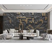 rskjdghshd Papier Peint Moderne Simple Tridimensionnel Lettres Or Noir Pierre Roche Motif Géométrique TV Canapé Salon Fond Mur Restaurant Chambre Salle D'étude Murale,3D,250x175cm