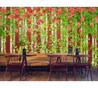 rskjdghshd Papier Peint Moderne Tridimensionnel Rose Clôture Fleur Clôture Paysage Loisirs Café Dessert Après-midi Thé Fond Mur Restaurant Occidental Papier Peint Café Mural,3D,200x140cm
