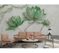 rskjdghshd Papier Peint Moderne Tridimensionnel Vert Émeraude Lotus Collage Motif Marbre Gris Et Blanc TV Canapé Fond Mur Chambre Salon Étude Murale,3D,150x105cm