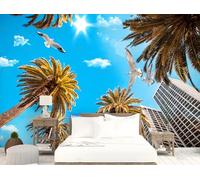 rskjdghshd Papier peint moderne ville ciel bleu nuages blancs mouette Zenith café restaurant mural, 3D, 350x245cm
