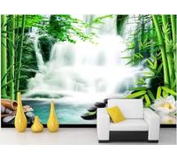 rskjdghshd Papier peint mural 3D représentant une forêt de bambous, une cascade et des lotus, pour salon, chambre à coucher, café, 300 x 210 cm
