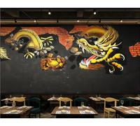 rskjdghshd Papier Peint Mural En Brique Nostalgique Avec Graffitis Sur Le Thème Du Dragon Doré, Magasin De Boissons, Bar, Restaurant Occidental, Fond Mural Pour Thé De L'après-midi, Café,3D,150x105cm