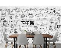 rskjdghshd Papier peint mural en briques de craie peintes à la main pour la décoration de magasin de boissons de thé de l'après-midi peinture murale de restaurant de café, 3D, 430x300cm