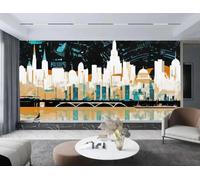 rskjdghshd Papier peint mural moderne 3D aquarelle silhouette de ville, idéal pour le mur derrière un canapé, dans un salon, une salle à manger, une chambre ou un bureau. Dimensions : 350 x 245 cm.