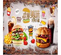 rskjdghshd Papier Peint Mural Personnalisé 3D,Mur De Briques,Délicieux Restaurant De Hamburgers,Outillage,Arrière-Plan,Décoration Murale Pour La Maison-250Cmx175Cm