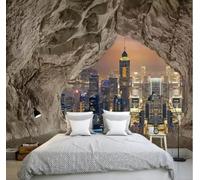 rskjdghshd Papier Peint Mural Personnalisé 3D,Mur De Pierre,Vue Nocturne De La Ville,Photo,Salon,Chambre À Coucher,Arrière-Plan Tv,Décoration D'Intérieur 3D-200Cmx140Cm