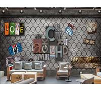 rskjdghshd Papier peint nostalgique mur de ciment rose fleur plaque d'immatriculation moto peinture décorative café restaurant mural, 3D, 250x175cm