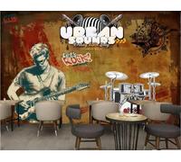 rskjdghshd Papier Peint Nostalgique Rétro Peint À La Main Rock Musique Bar Café Après-midi Thé Dessert Maison Fond Mur Restaurant Occidental Papier Peint Café Mural,3D,200x140cm