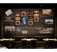 rskjdghshd Papier peint nostalgique rétro planche de bois vieux disque bar décoration peinture café restaurant mural, 3D, 400x280cm