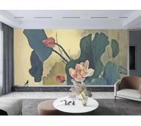 rskjdghshd Papier Peint Peint À La Main, Art Abstrait, Feuille De Lotus Vert, Fleur Rose, Texture, Fond De Canapé TV, Chambre À Coucher, Salon, Étude Murale,3D,350x245cm